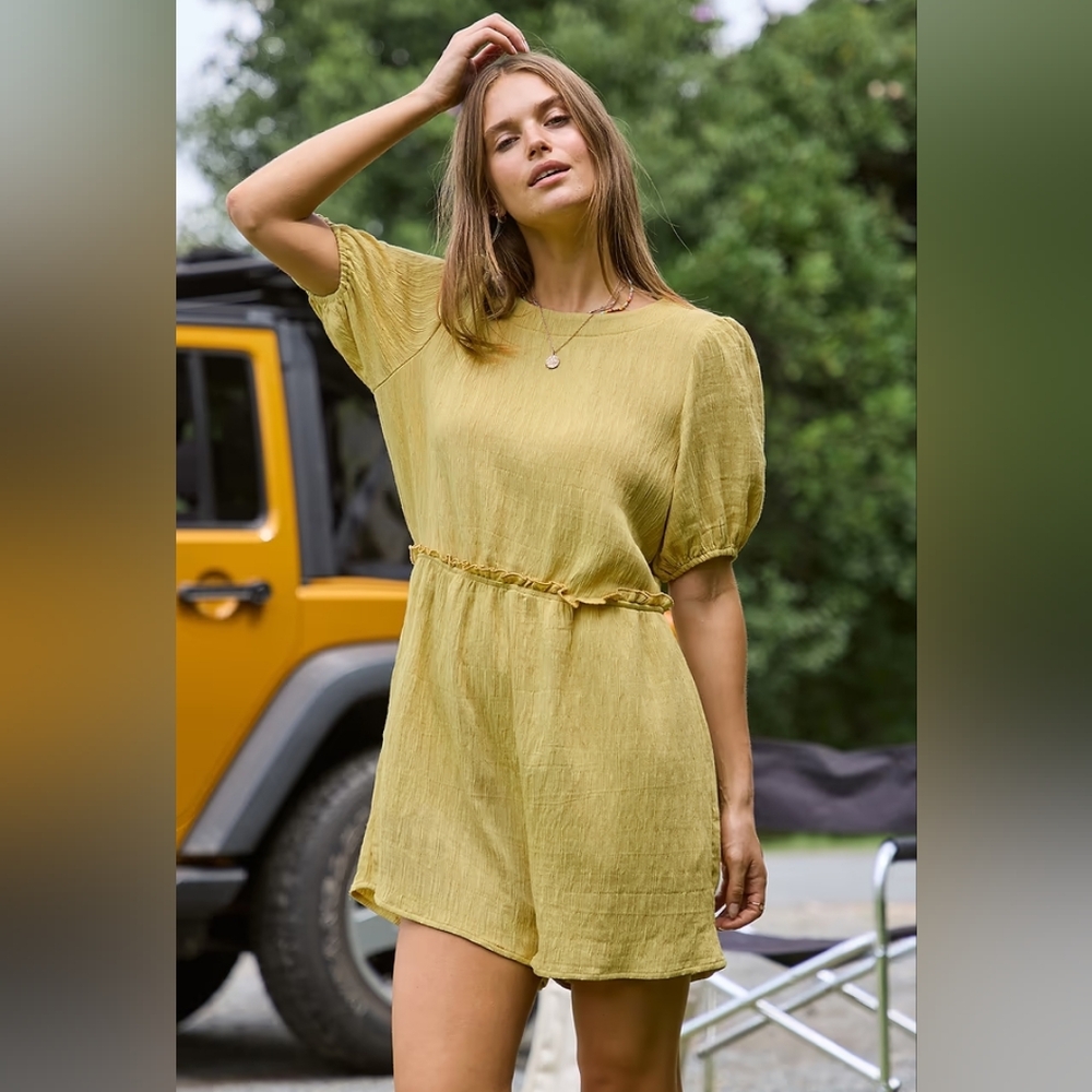 Chartreuse Puff Sleeve Wide Leg Playsuit